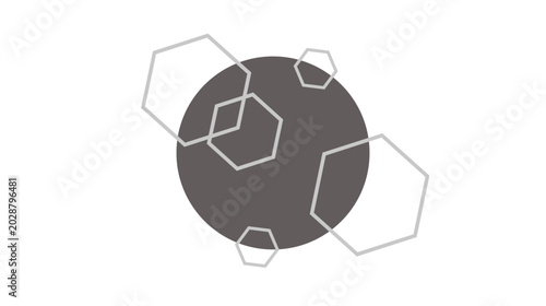 Cuadro en lienzo Abstract dark gray circle with a cluster of scattered light gray geometric outli