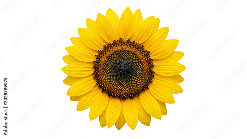 Obraz premium Sunflower bloom detailed petals and seeds on transparent background