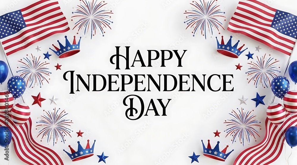 Obraz premium USA independence day happy independence day USA Happy Independence Day with American flags, fireworks, balloons, and crowns happy independence day
