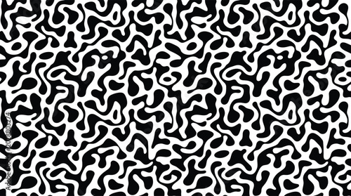 Seamless pattern of black liquid marble swirls on a white background, featuring flowing organic shapes and interconnected blob forms in a repeating high-contrast texture
