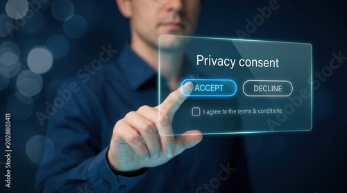 Person clicking accept on a digital privacy consent interface.