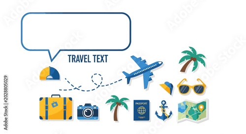 Fényképezés Set of travel and vacation icons with a speech bubble for text.