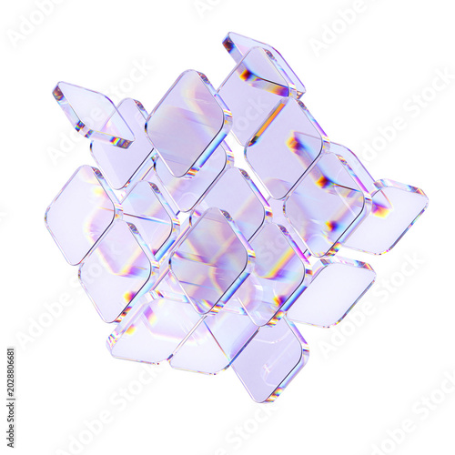Floating glass blocks with rainbow chromatic dispersion effect. Artificial intelligence concept or premium tech product 3d rendering background