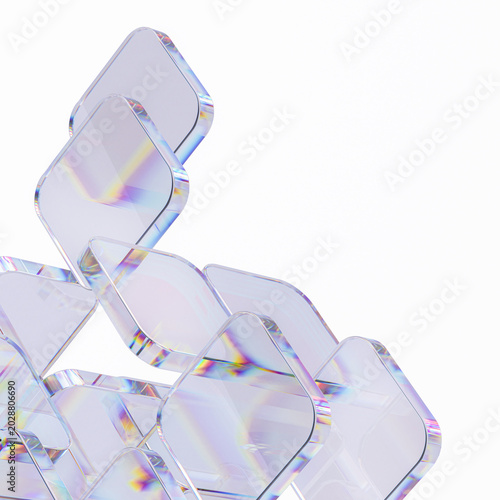 Transparent glass blocks with rainbow gradient. Futuristic tech presentations 3d rendering
