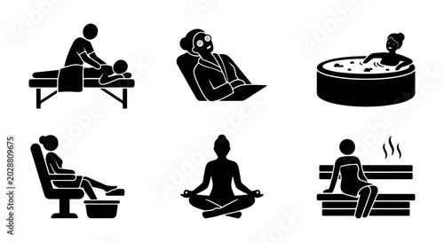 Bild auf Leinwand Spa Icons Set, Wellness and Relaxation Vector Graphics, Beauty Treatment Symbols