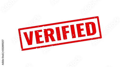 Red verified rubber stamp seal with grunge texture