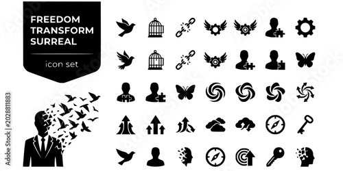 Tableau sur toile Freedom Transform Surreal Black White-Figure Bird Dissolve Flight-Human Spirit V