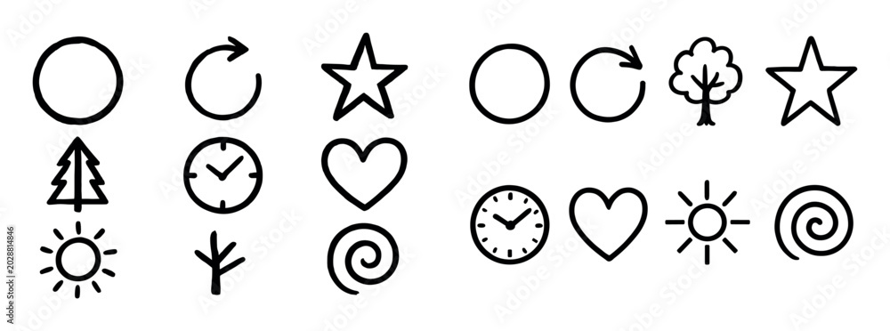 Fototapeta premium Nature icons with circle star tree outline