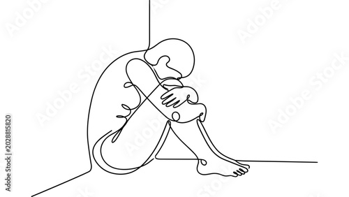 Quadro su tela Sad Man in Corner, Solitude, Depression, Loneliness, Abstract Line Art