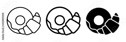 Donut icons, pastry symbols, food illustrations, vector graphics