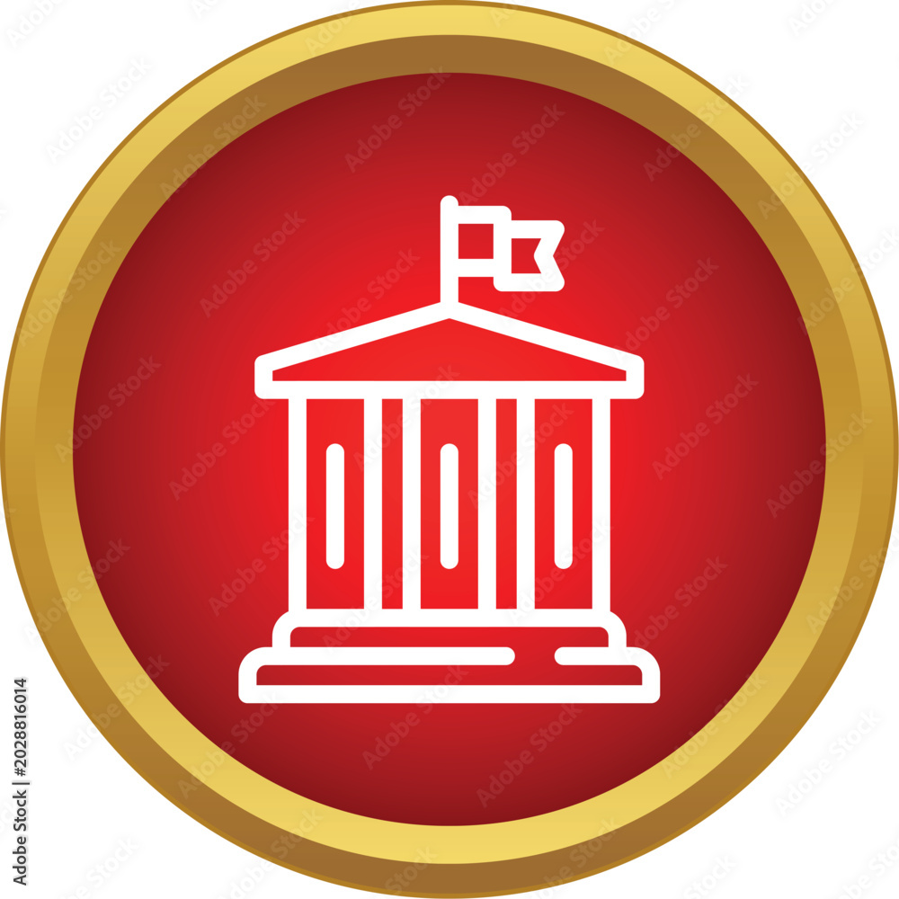 Fototapeta premium Government building icon with flag symbolizing official authority and public services