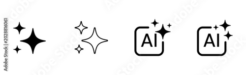 Minimal AI Artificial Intelligence Black Line Icon Set