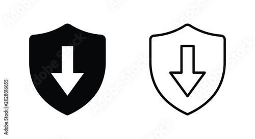 Принти на полотні Shield with downward arrow icon black and white silhouette