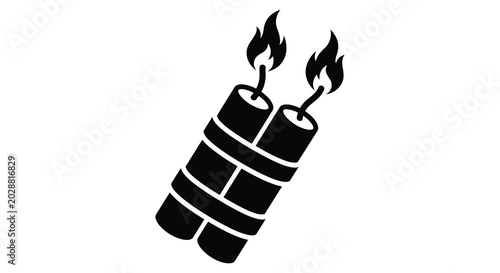 Foto Dynamite sticks with burning fuses black silhouette