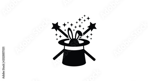 Canvas-taulu Magic hat with rabbits and stars black silhouette