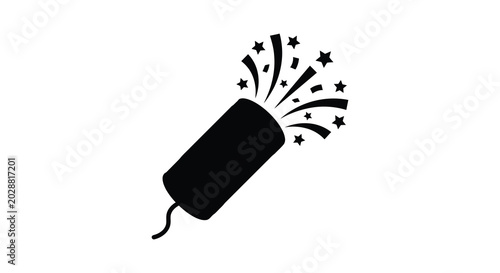 Quadro su tela Party popper with confetti burst black silhouette