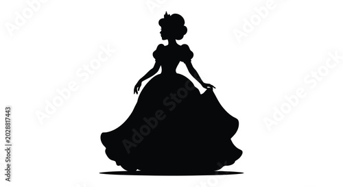 Photography princess in ballgown with crown black silhouette