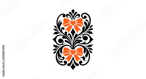 ornate floral design with orange accents black silhouette