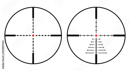 Foto Rifle scope reticle designs black lines and red dot silhouette