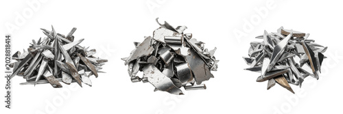 Obraz na płótnie Set of Three Piles of Industrial Metal Scrap and Steel Shavings Isolated on Whit