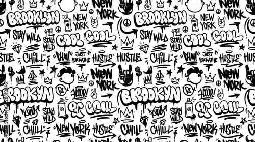 Bild auf Leinwand Graffiti seamless pattern with hand drawn urban text and elements like Brooklyn