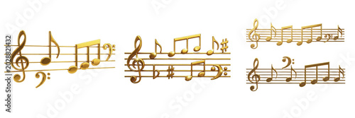 Bild auf Leinwand Set of shiny golden musical notes treble clef stave elements isolated on transpa