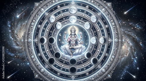 Lord Chandra Hindu Moon God and Lunar Deity in Cosmic Mandala