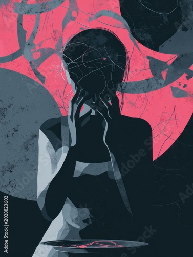 Abstract illustration of distorted body perception relating to eating disorders and mental health