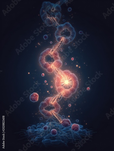 Glowing Illustration of Complement System Cascade in Immune Amplification