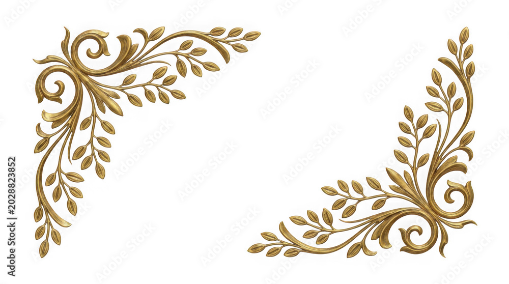 Fototapeta premium Elegant golden floral corner decorative ornament isolated on transparent background