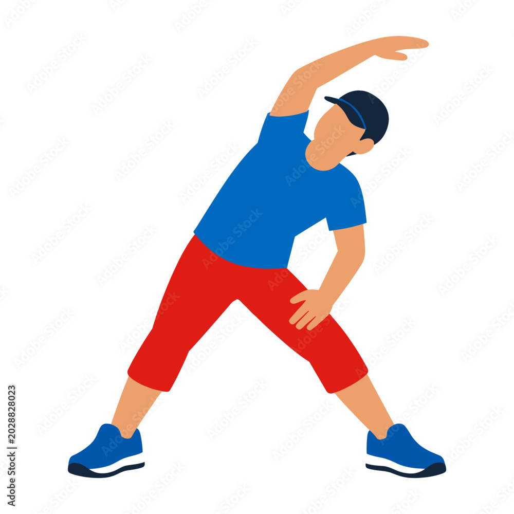 Fototapeta premium Man stretching, doing warm-up exercises. Vector icon representing fitness, training, and a healthy lifestyle