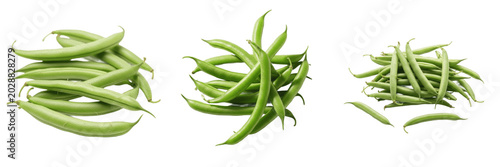 Foto Fresh Organic Green Beans Piles Isolated on White Background High-Quality PNG St