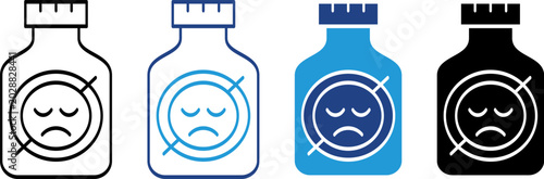Schilderij op canvas A medicine bottle with a crossed out sad face symbol, representing a temporary solution to depression or anxiety disorders