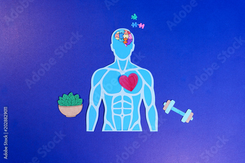 Mental and physical health concept for men with fitness nutrition and emotional wellbeing