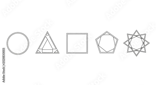 Foto A minimalist collection of diverse geometric line art shapes, including fundamen