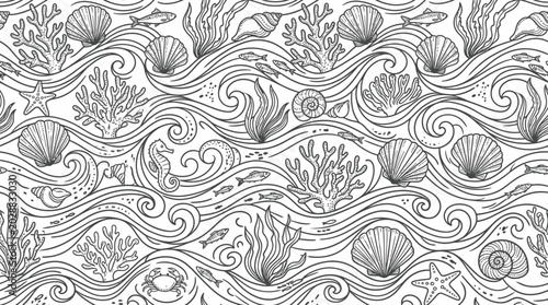 Black and white sea creatures illustration.