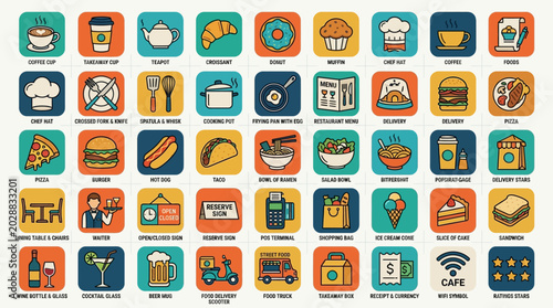 Tablou pe pânză Collection of food service icons.