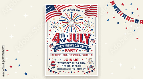 Foto American Independence Day Party Invitation Card.