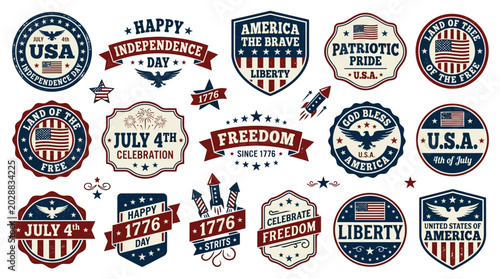 Foto American Patriotic Badges and Labels.