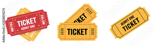 Tableau sur toile Ticket icon set showing cinema and movie admit one coupon symbols for entertainment events, entrance passes, and flat vector design use