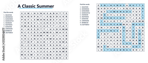 Word Search Puzzle Letter Grid Find Hidden Words Vocabulary Worksheet Black White Vector