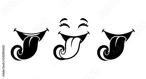Canvastavla Collection of funny cartoon mouths sticking out tongues, conveying joy and playf