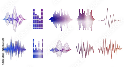 Photos Vector illustration set of colorful audio spectrum visualizations, showcasing so