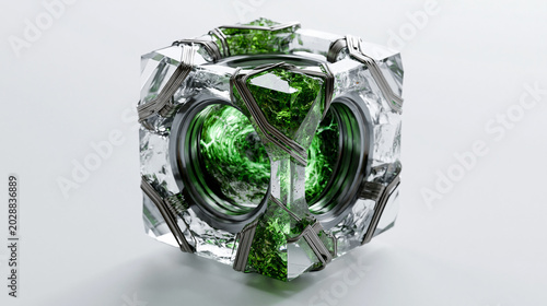 Compact Futuristic Fusion Reactor Core With Glowing Green Plasma In Glass Housing