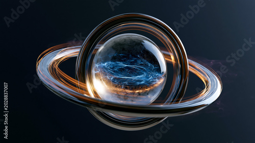 Quantum Computing Qubit Node With Glowing Plasma Sphere And Orbital Rings