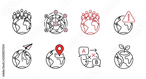 Quadro su tela Set of Global Communication, Network, Travel, and Environmental Line Icons for I
