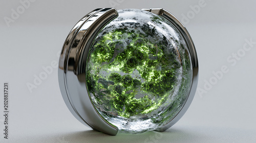 Futuristic Bio Battery Sphere With Glowing Green Cellular Energy Structure