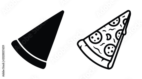 Slika na platnu Pizza Slice Silhouette And Line Art Illustration On White Background