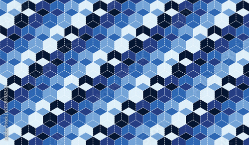 Obraz na plátně Seamless pattern with blue isometric cubes in repeating grid layout vector background