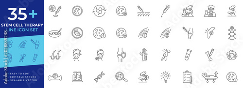 Quadro su tela Stem cell therapy line icon set with regenerative medicine, cellular research, D